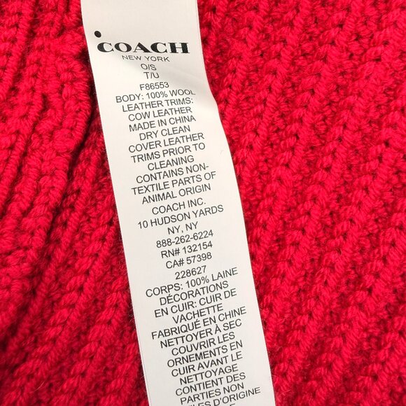 Coach Red Wool Ribbed Beanie Hat